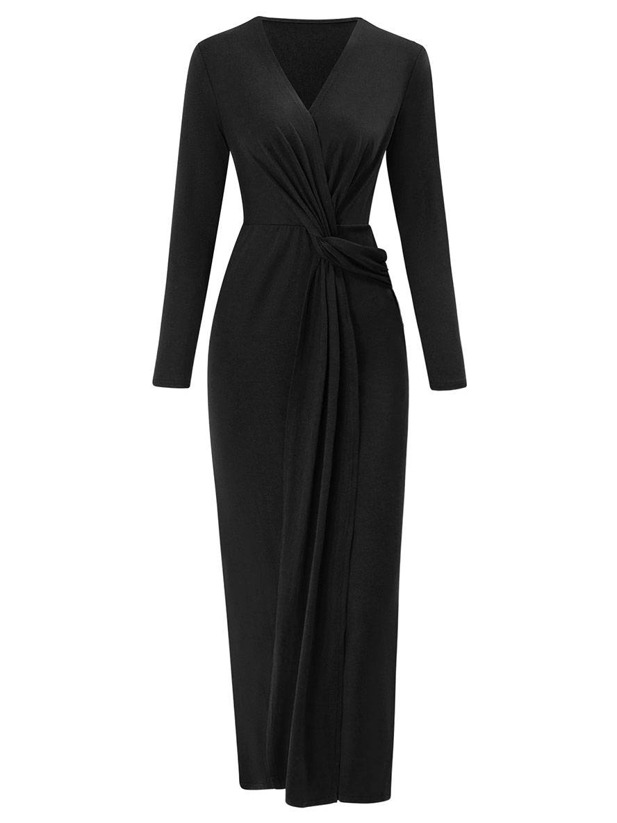 Levoire | Robe Sans Manches Longue Avec Décolleté En V Bouton Élégante Décontractée Soirée Bal