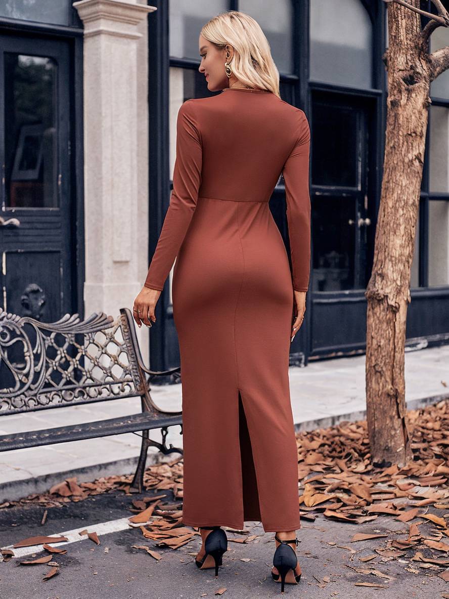 Levoire | Robe Sans Manches Longue Avec Décolleté En V Bouton Élégante Décontractée Soirée Bal