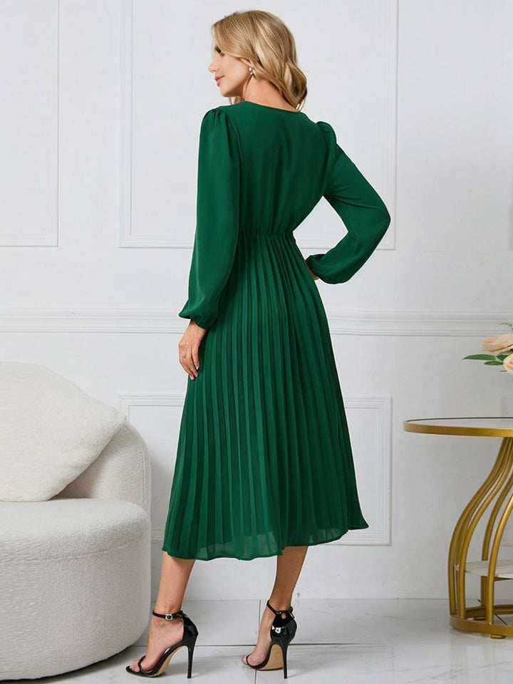 Levoire | Robe Trapèze Plissée Longue Décolleté En V Ceinture Manches Longues Dames Élégante Vintage Soirée Bal Bal De Fin D'Année