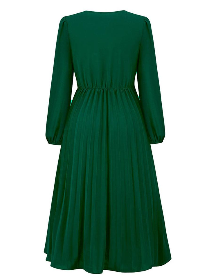Levoire | Robe Trapèze Plissée Longue Décolleté En V Ceinture Manches Longues Dames Élégante Vintage Soirée Bal Bal De Fin D'Année