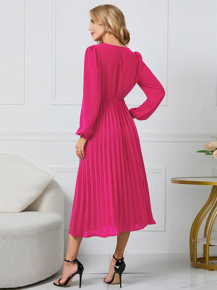 Levoire | Robe Trapèze Plissée Longue Décolleté En V Ceinture Manches Longues Dames Élégante Vintage Soirée Bal Bal De Fin D'Année