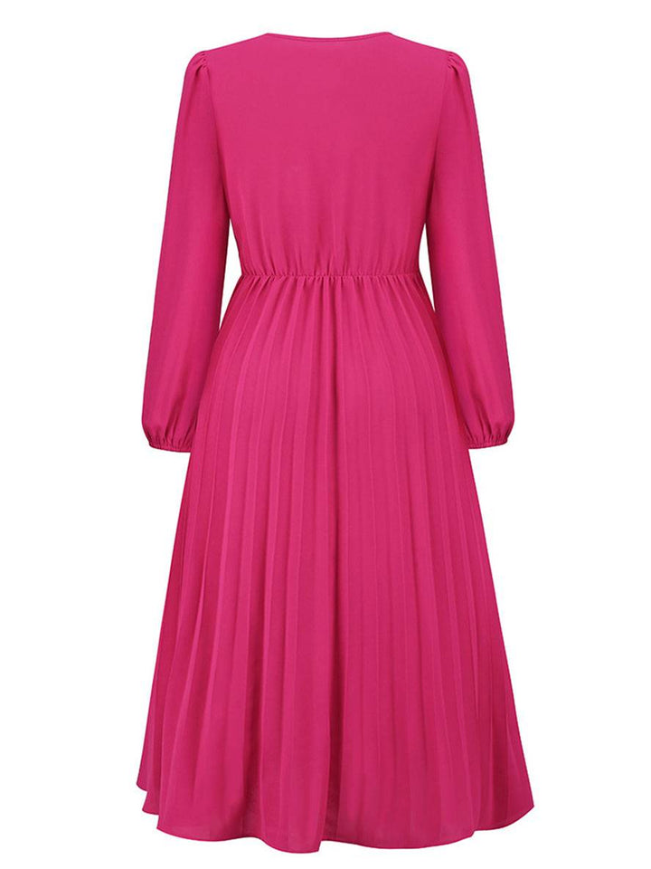Levoire | Robe Trapèze Plissée Longue Décolleté En V Ceinture Manches Longues Dames Élégante Vintage Soirée Bal Bal De Fin D'Année