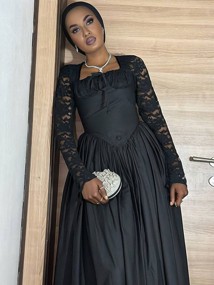 Levoire | Robe Longue En Dentelle Avec Décolleté Carré Robe Élégante Vintage Pour Cocktail De Prom Pour Femme À Manches Longues