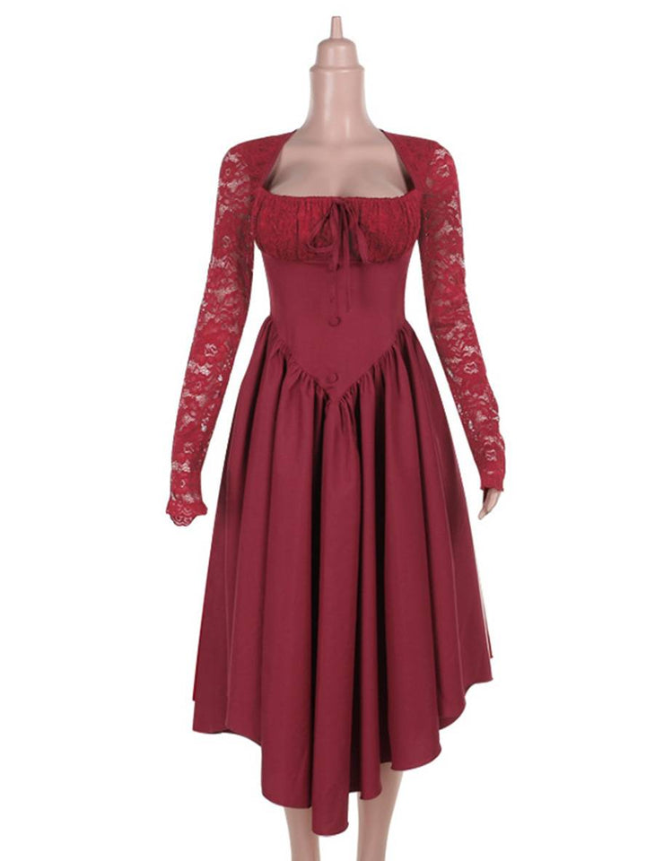 Levoire | Robe Longue En Dentelle Avec Décolleté Carré Robe Élégante Vintage Pour Cocktail De Prom Pour Femme À Manches Longues