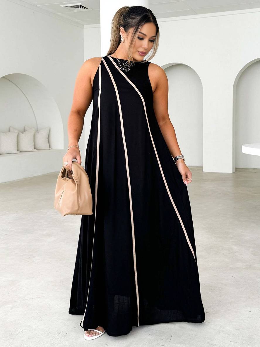 Levoire | Robe Longue À Rayures Col Rond Sans Manches Femme Élégante Décontractée Ample Plage