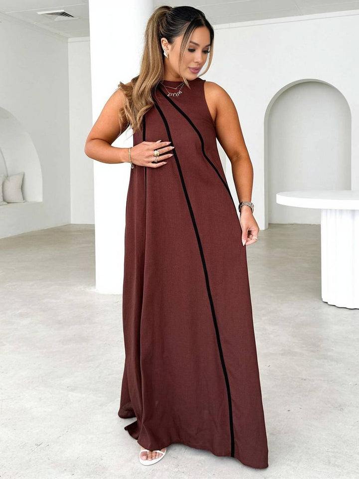 Levoire | Robe Longue À Rayures Col Rond Sans Manches Femme Élégante Décontractée Ample Plage