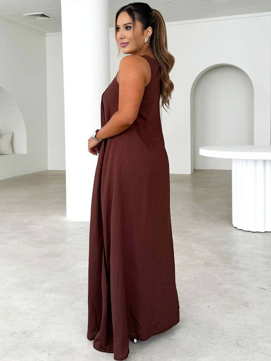 Levoire | Robe Longue À Rayures Col Rond Sans Manches Femme Élégante Décontractée Ample Plage