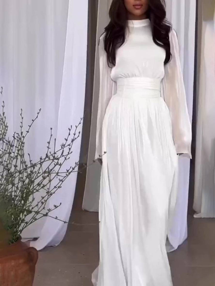 Levoire | Robe Longue Col Rond Manches Trompette Manches Longues Élégante Vintage Décontractée Bal De Fin D'Année
