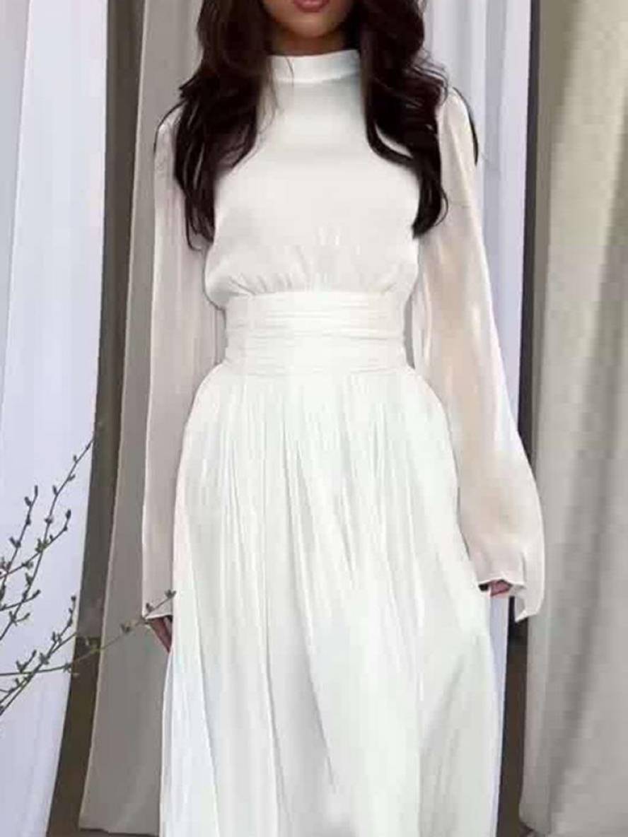 Levoire | Robe Longue Col Rond Manches Trompette Manches Longues Élégante Vintage Décontractée Bal De Fin D'Année