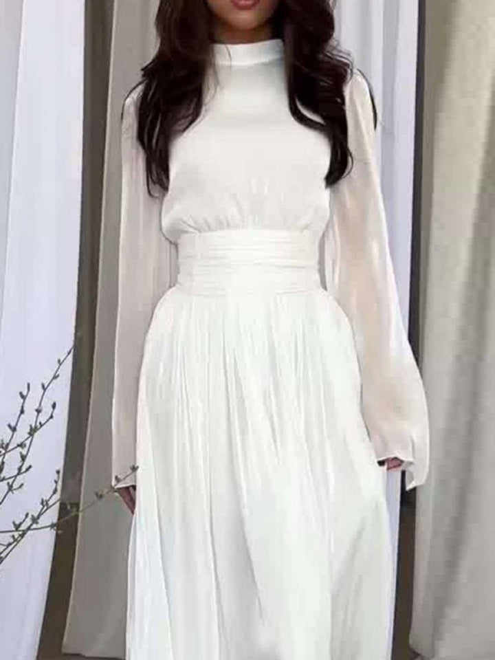 Levoire | Robe Longue Col Rond Manches Trompette Manches Longues Élégante Vintage Décontractée Bal De Fin D'Année