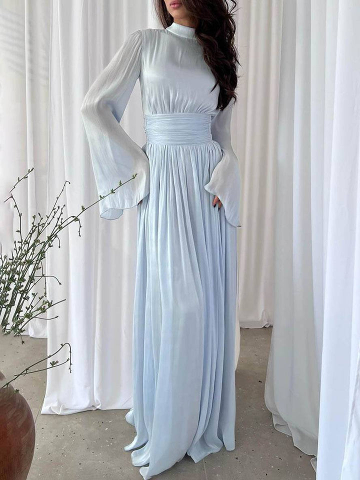 Levoire | Robe Longue Col Rond Manches Trompette Manches Longues Élégante Vintage Décontractée Bal De Fin D'Année