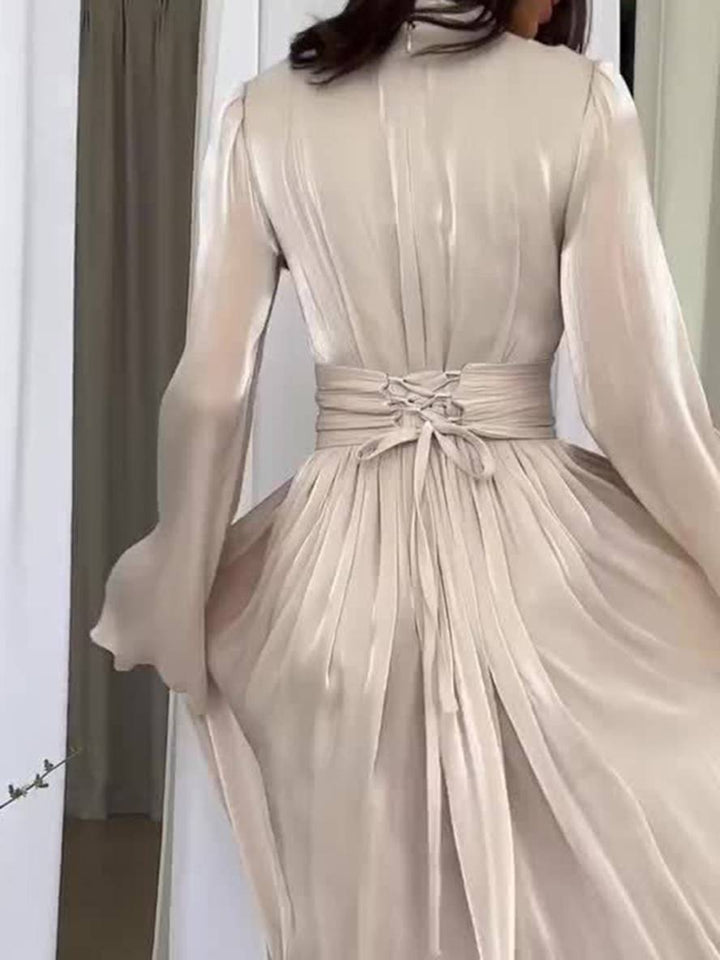 Levoire | Robe Longue Col Rond Manches Trompette Manches Longues Élégante Vintage Décontractée Bal De Fin D'Année