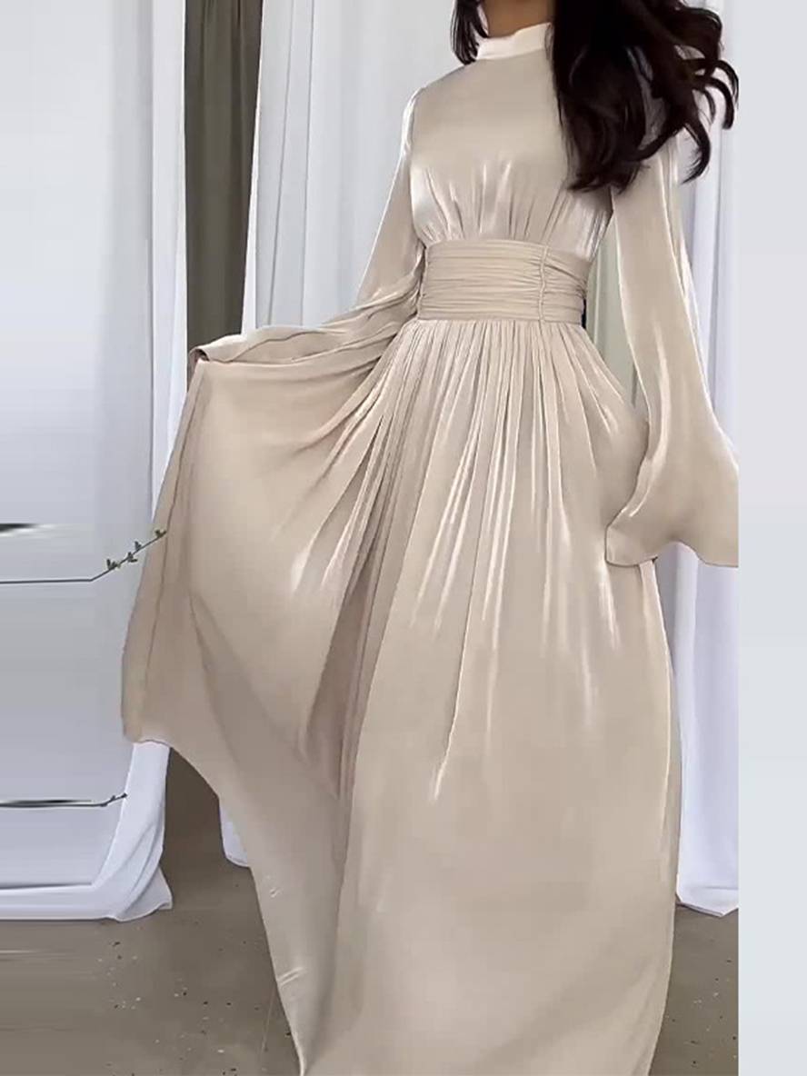 Levoire | Robe Longue Col Rond Manches Trompette Manches Longues Élégante Vintage Décontractée Bal De Fin D'Année