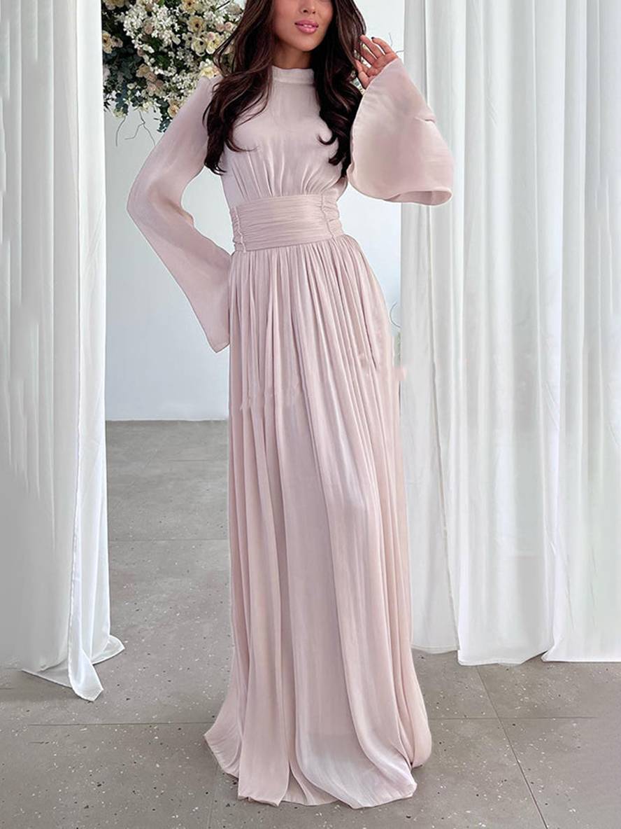 Levoire | Robe Longue Col Rond Manches Trompette Manches Longues Élégante Vintage Décontractée Bal De Fin D'Année