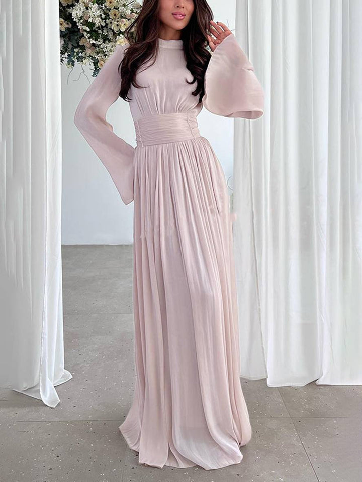 Levoire | Robe Longue Col Rond Manches Trompette Manches Longues Élégante Vintage Décontractée Bal De Fin D'Année