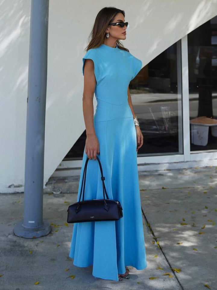Levoire | Robe Longue En Col Rond Fendue Avec Poches Latérales Sans Manches Décontractée Élégante Pour Soirée De Mariage Bleu ciel