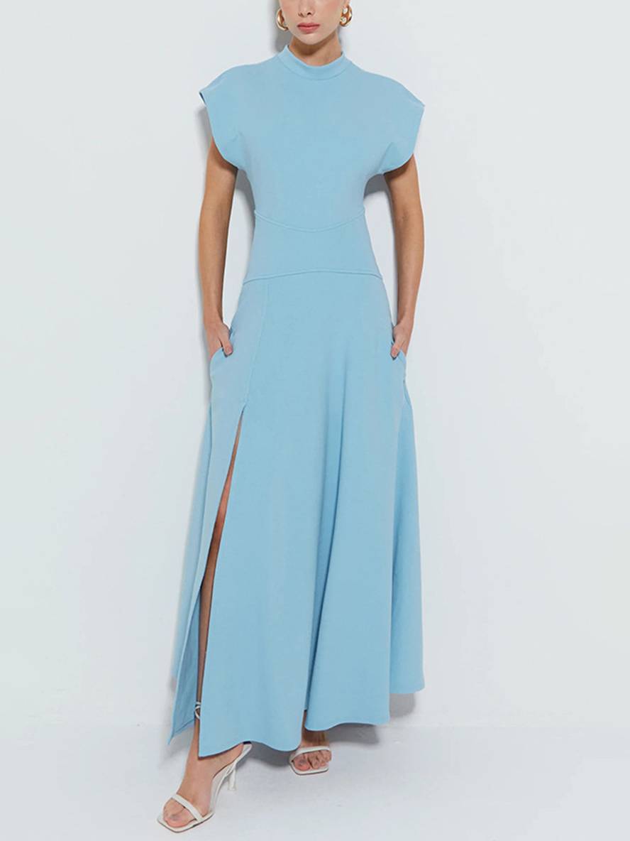 Levoire | Robe Longue En Col Rond Fendue Avec Poches Latérales Sans Manches Décontractée Élégante Pour Soirée De Mariage