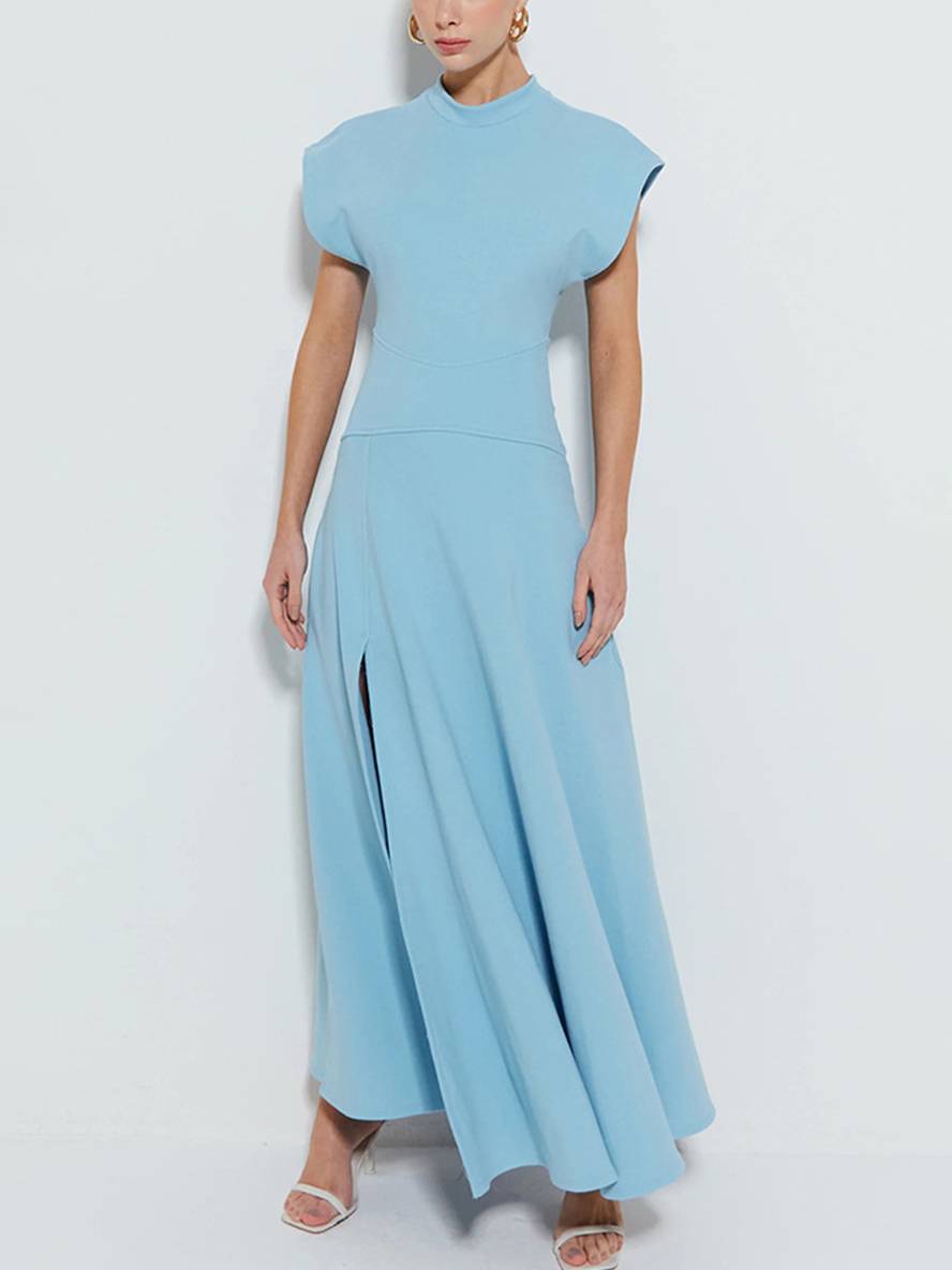 Levoire | Robe Longue En Col Rond Fendue Avec Poches Latérales Sans Manches Décontractée Élégante Pour Soirée De Mariage