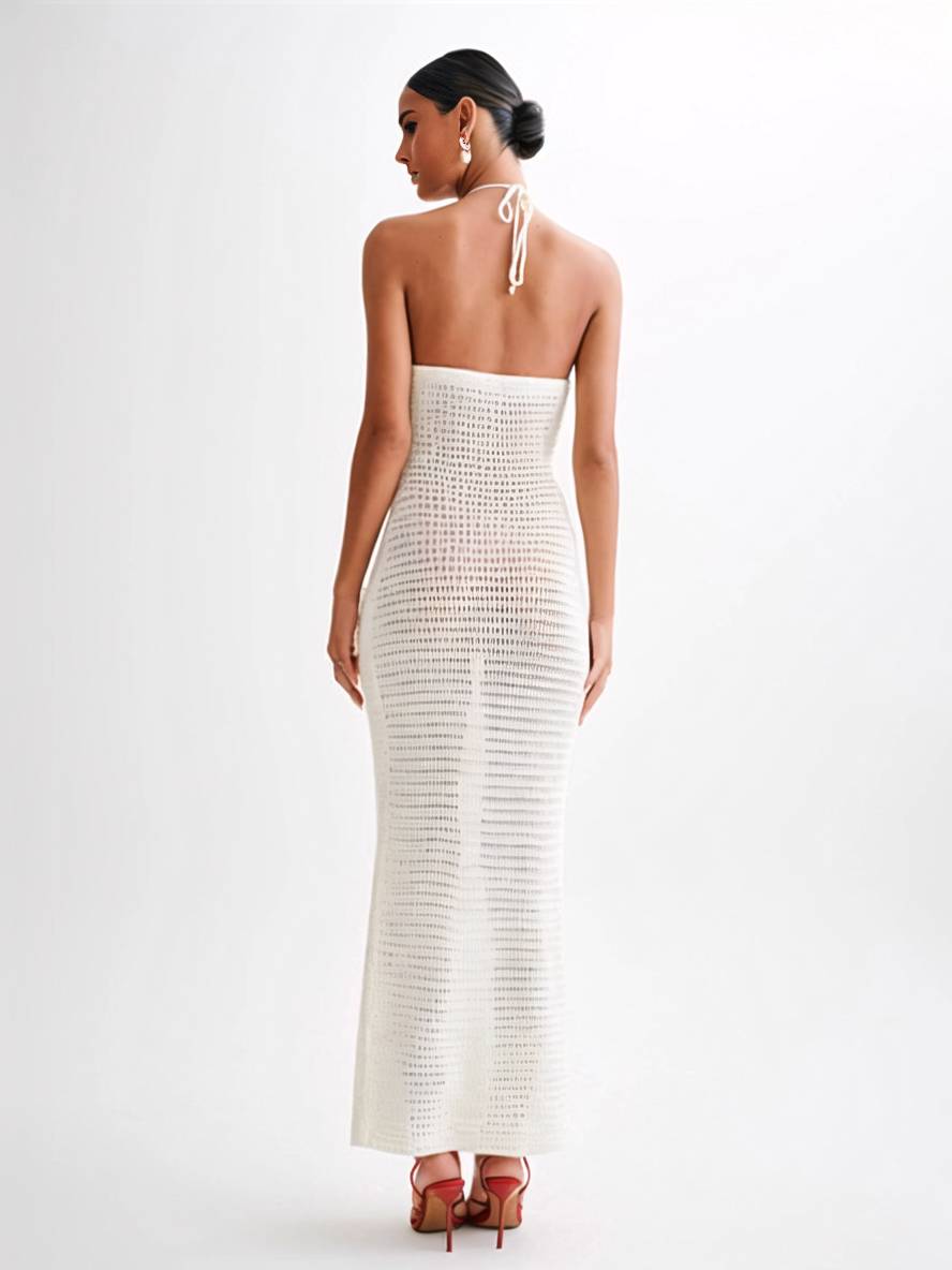 Levoire | Robe Longue Applications Dos Nu Décolletée Ajustée Sirène Collier Sans Manches Dames Élégante Plage