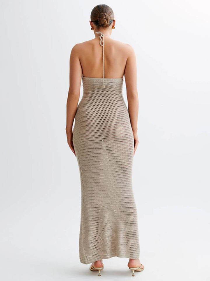 Levoire | Robe Longue Applications Dos Nu Décolletée Ajustée Sirène Collier Sans Manches Dames Élégante Plage