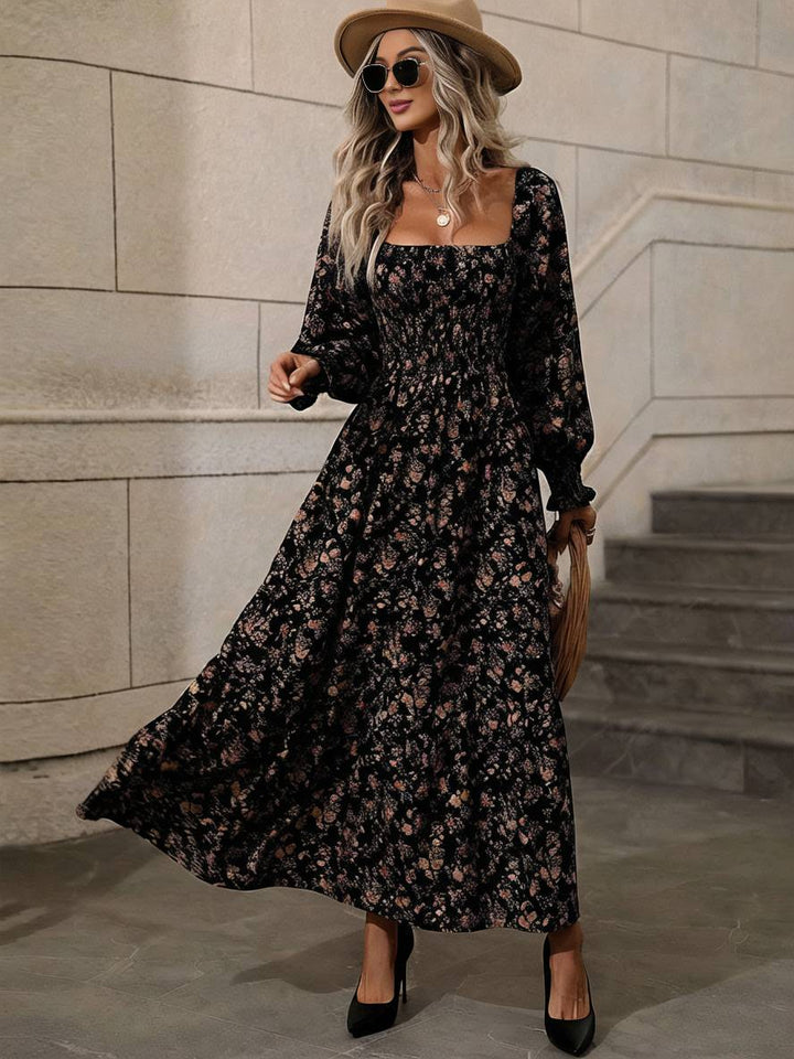 Levoire | Robe Longue À Fleurs Avec Encolure Carrée, Dos Nu, Manches Longues, Femme Bohème Boho, Élégante, Décontractée, Plage