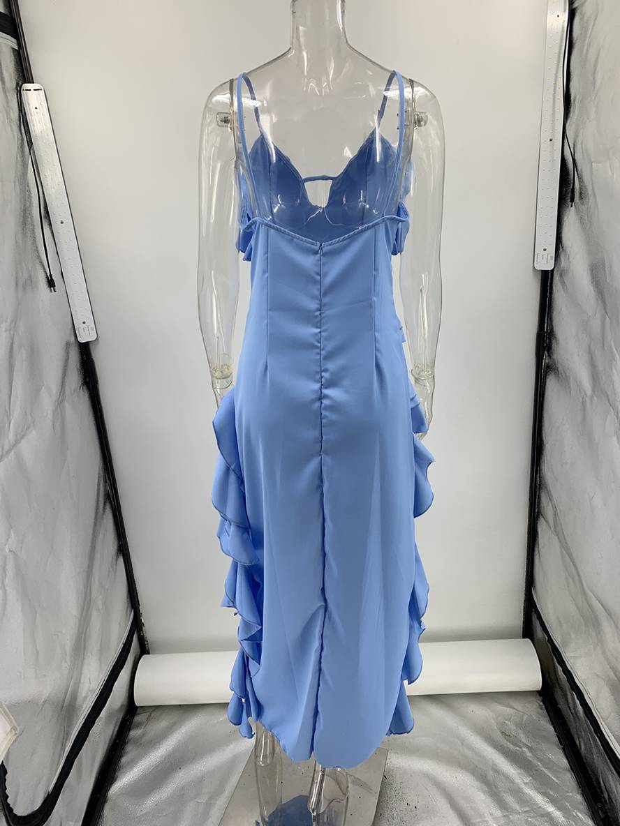 Levoire | Robe De Plage Longue Irrégulière Avec Fente Et Volants, À Bretelles Fines, Décolleté En V, Sans Manches, Élégante, Décontractée, Bal De Fin D'Année