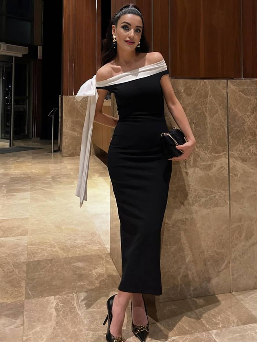 Levoire | Robe Longue Sculptante À Encolure Bateau Sans Manches Pour Femmes Élégante Soirée Bal Prom Invité Mariage