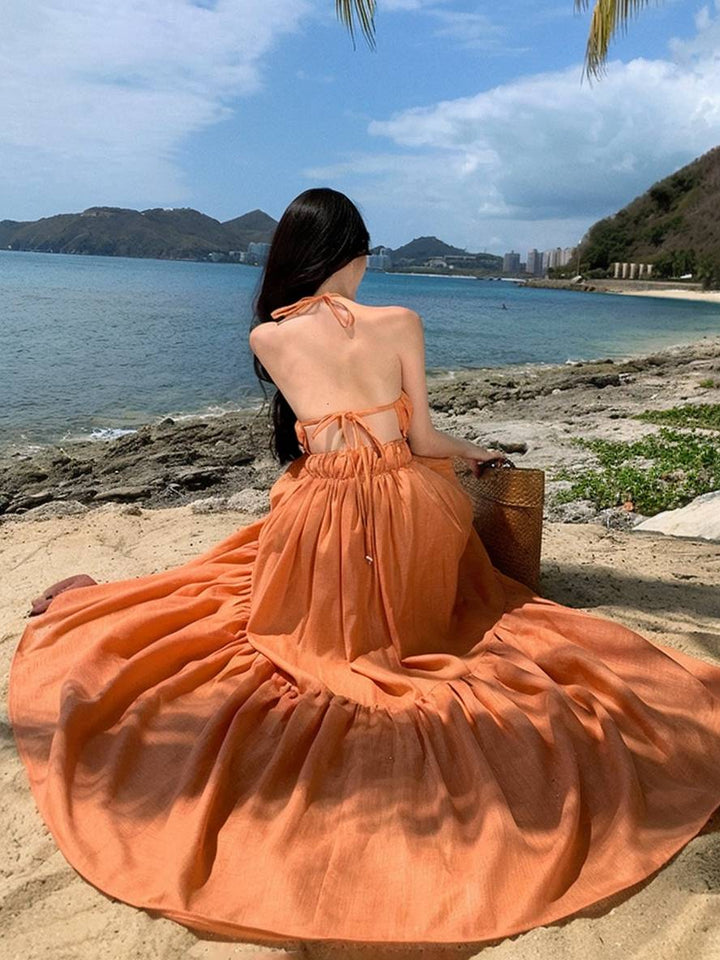 Levoire | Robe Longue À Col En V Avec Volant Sans Manches Mode D'Été Pour Femmes