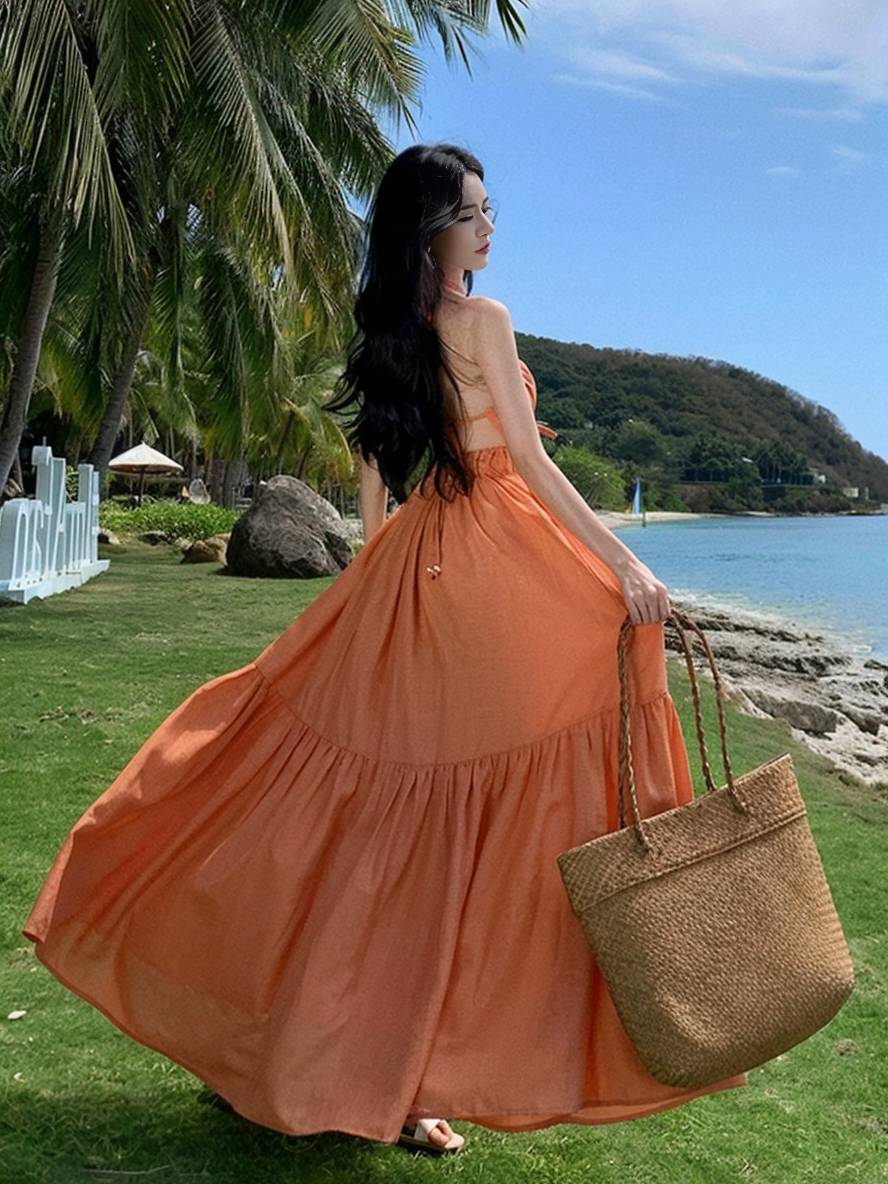 Levoire | Robe Longue À Col En V Avec Volant Sans Manches Mode D'Été Pour Femmes