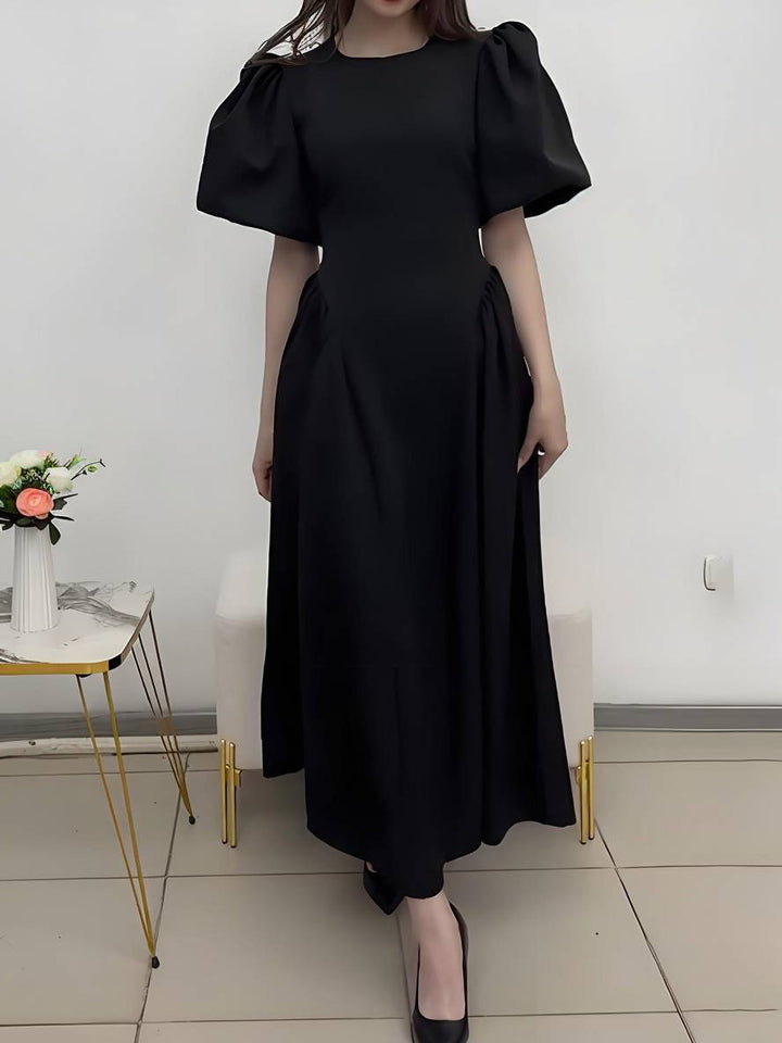 Levoire | Robe Longue Col Rond À Manches Bouffantes Pour Femmes Élégante Décontractée Audrey Hepburn Bal De Promo