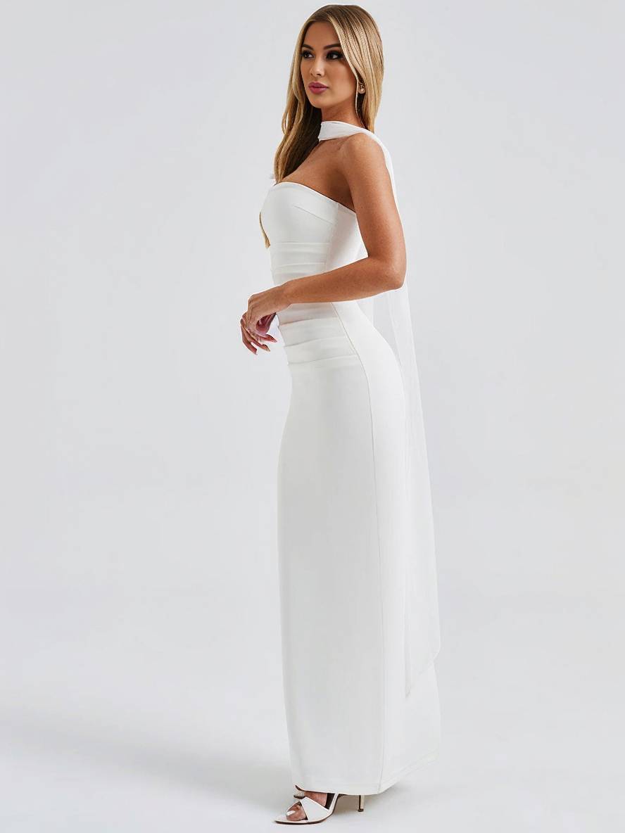 Levoire | Robe Bustier Tulle Longue Moulante Avec Gants En 2 Parties Femme Élégant Vintage Robe De Soirée Pour Mariage