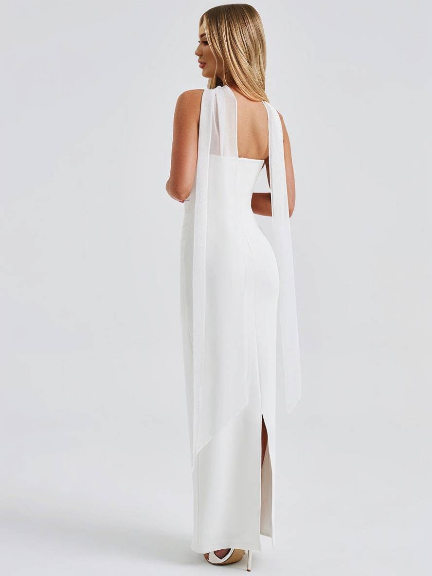 Levoire | Robe Bustier Tulle Longue Moulante Avec Gants En 2 Parties Femme Élégant Vintage Robe De Soirée Pour Mariage