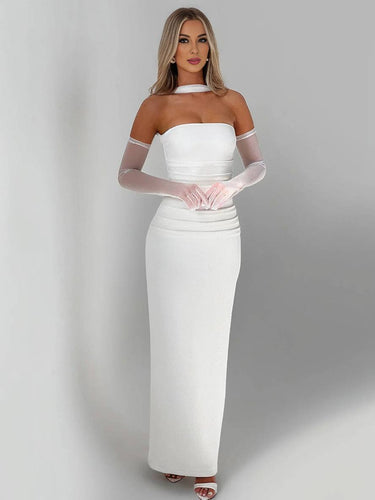 Levoire | Robe Bustier Tulle Longue Moulante Avec Gants En 2 Parties Femme Élégant Vintage Robe De Soirée Pour Mariage