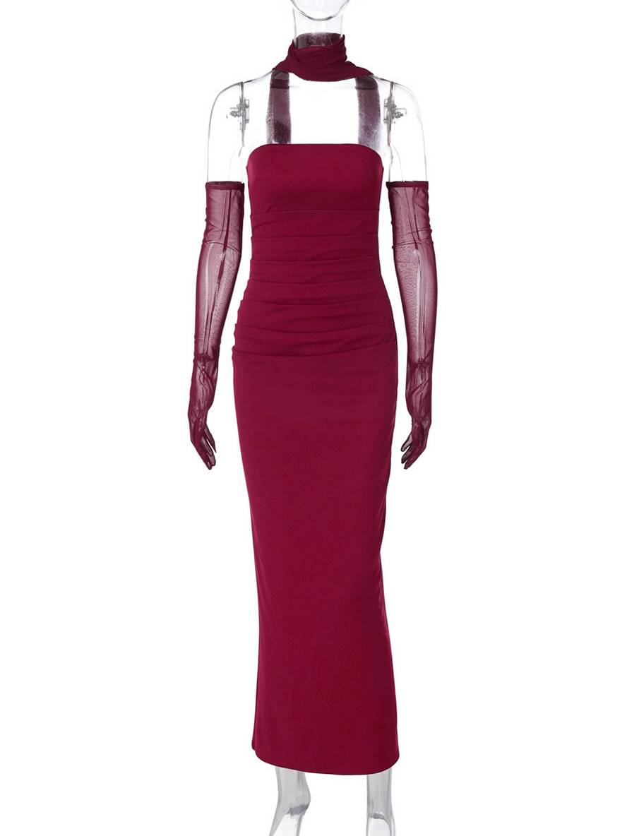 Levoire | Robe Bustier Tulle Longue Moulante Avec Gants En 2 Parties Femme Élégant Vintage Robe De Soirée Pour Mariage