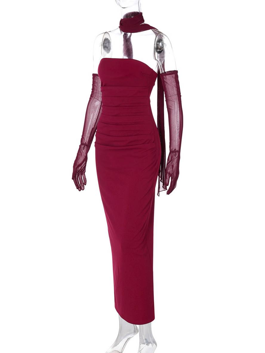Levoire | Robe Bustier Tulle Longue Moulante Avec Gants En 2 Parties Femme Élégant Vintage Robe De Soirée Pour Mariage