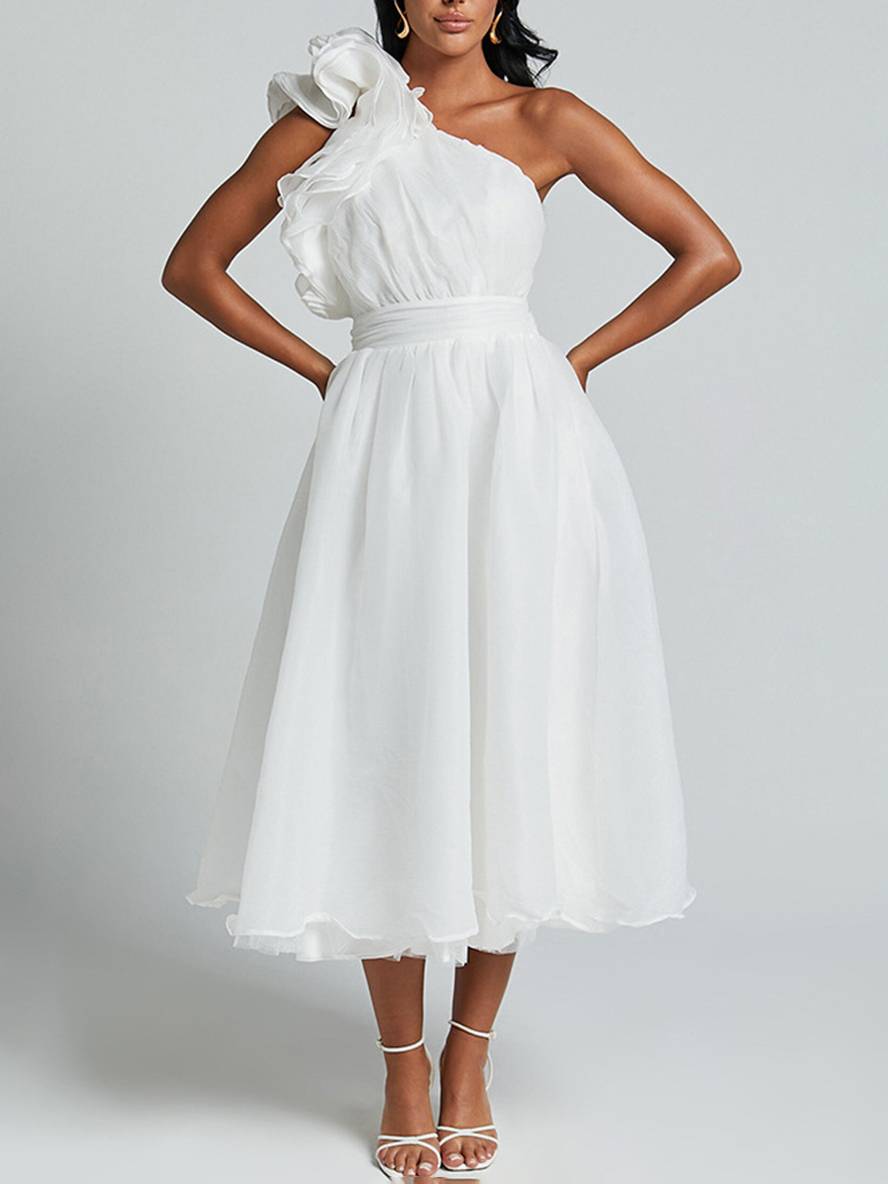 Levoire | Robe Longue À Une Épaule Fluide Avec Volants Dos Nu Sans Manches Élégante Décontractée Plage