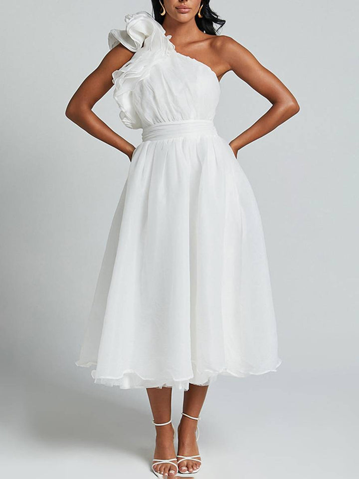 Levoire | Robe Longue À Une Épaule Fluide Avec Volants Dos Nu Sans Manches Élégante Décontractée Plage