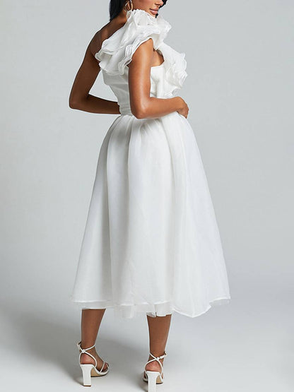 Levoire | Robe Longue À Une Épaule Fluide Avec Volants Dos Nu Sans Manches Élégante Décontractée Plage