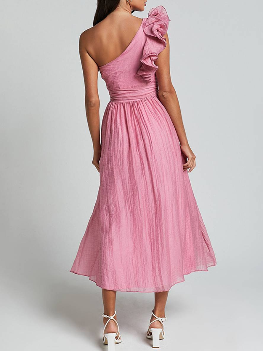 Levoire | Robe Longue À Une Épaule Fluide Avec Volants Dos Nu Sans Manches Élégante Décontractée Plage