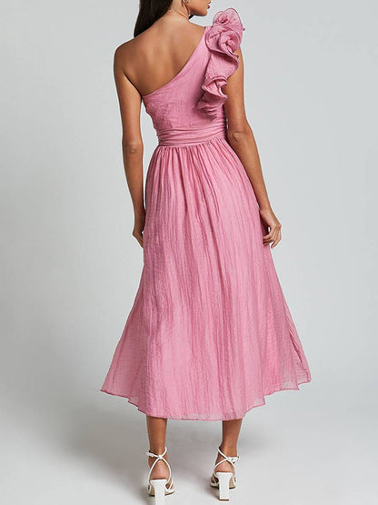 Levoire | Robe Longue À Une Épaule Fluide Avec Volants Dos Nu Sans Manches Élégante Décontractée Plage