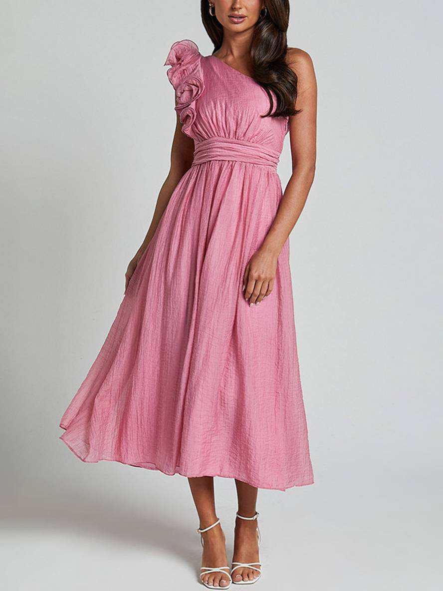 Levoire | Robe Longue À Une Épaule Fluide Avec Volants Dos Nu Sans Manches Élégante Décontractée Plage