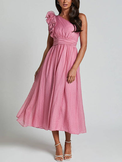 Levoire | Robe Longue À Une Épaule Fluide Avec Volants Dos Nu Sans Manches Élégante Décontractée Plage