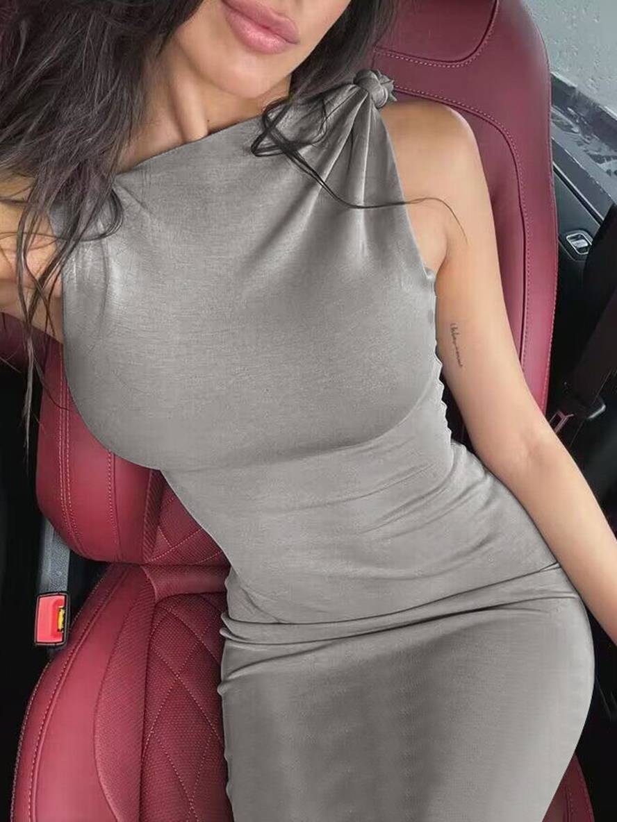 Levoire | Robe De Soirée Sans Manches À Épaules Dénudées Élégante Pour Fête D'Anniversaire Gris