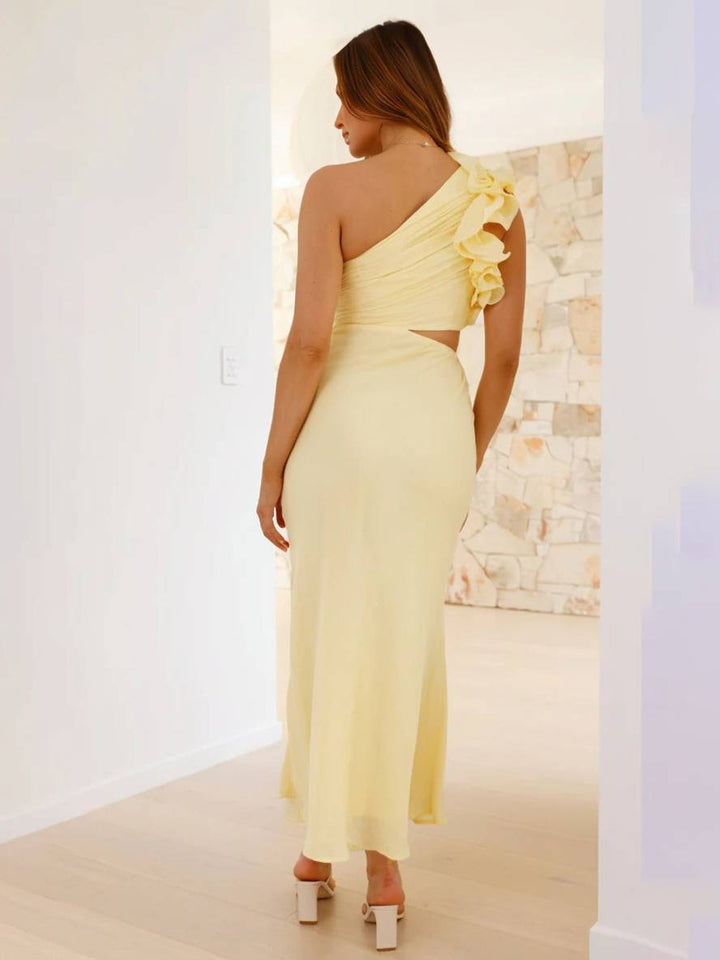 Levoire | Robe Longue Sans Manches À Épaule Unique Avec Découpes Femme Élégante Soirée Invités Mariage Bal Robe