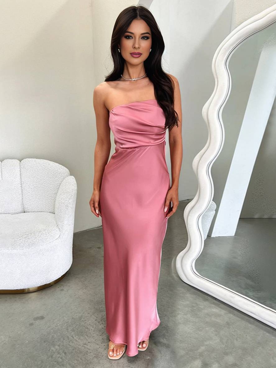 Levoire | Robe Bustier Longue En Satin Sans Dos Sans Manches Élégante Soirée Invitée Mariage Bal Prom
