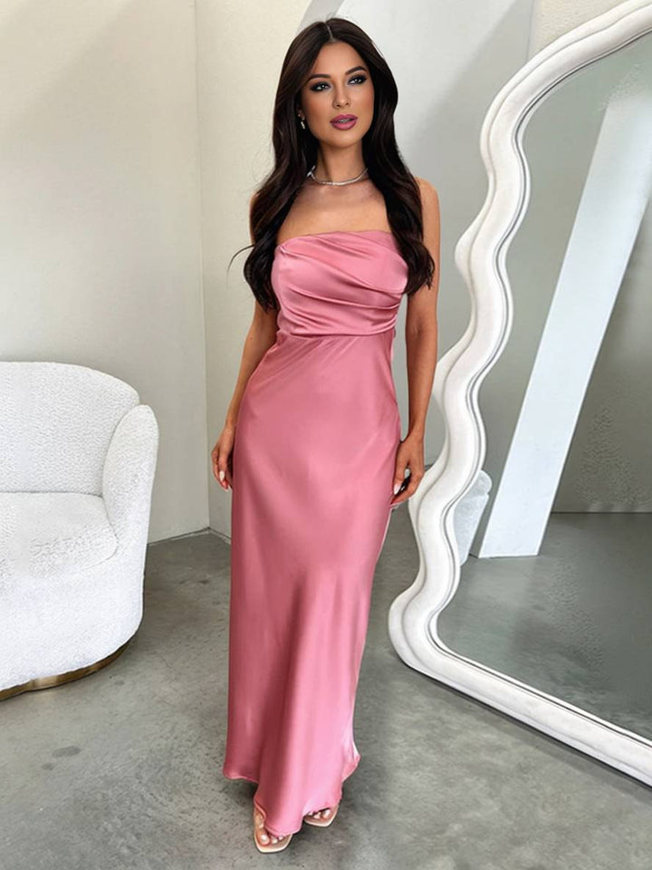 Levoire | Robe Bustier Longue En Satin Sans Dos Sans Manches Élégante Soirée Invitée Mariage Bal Prom