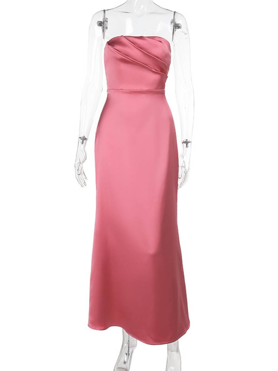 Levoire | Robe Bustier Longue En Satin Sans Dos Sans Manches Élégante Soirée Invitée Mariage Bal Prom