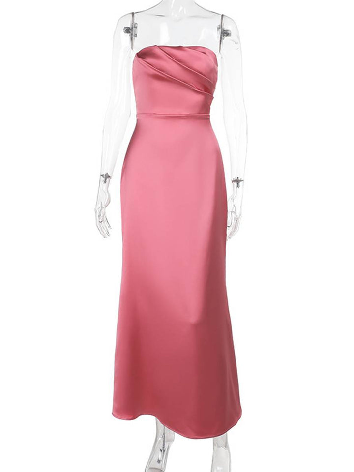 Levoire | Robe Bustier Longue En Satin Sans Dos Sans Manches Élégante Soirée Invitée Mariage Bal Prom