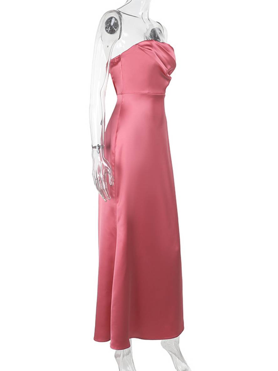 Levoire | Robe Bustier Longue En Satin Sans Dos Sans Manches Élégante Soirée Invitée Mariage Bal Prom