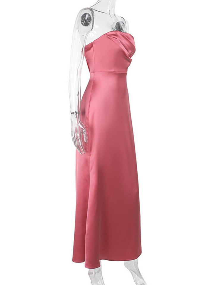 Levoire | Robe Bustier Longue En Satin Sans Dos Sans Manches Élégante Soirée Invitée Mariage Bal Prom